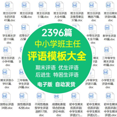 2025最新教师班主任小学生学期期末评语模版word电子版后进中优生评语范文